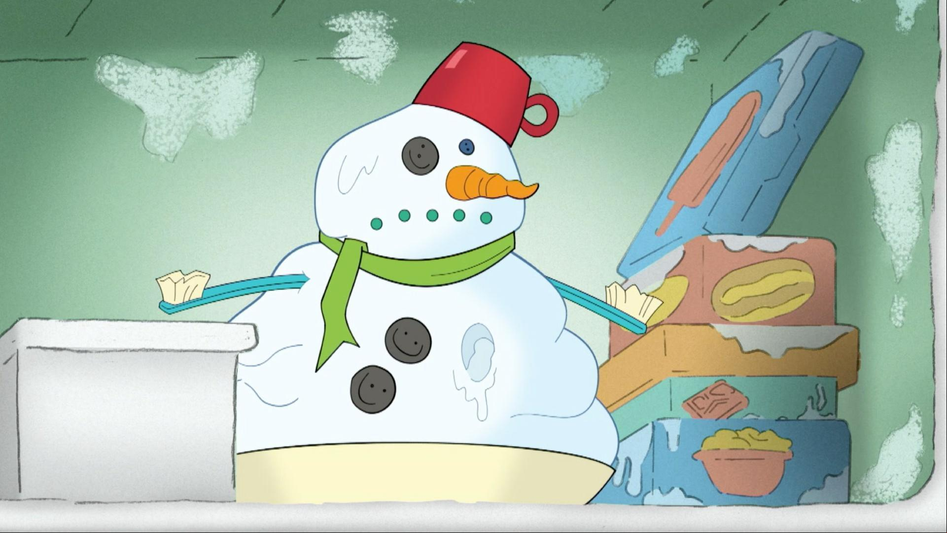 A heat wave threatens George's snowman. / George makes a totem pole for Father's Day.