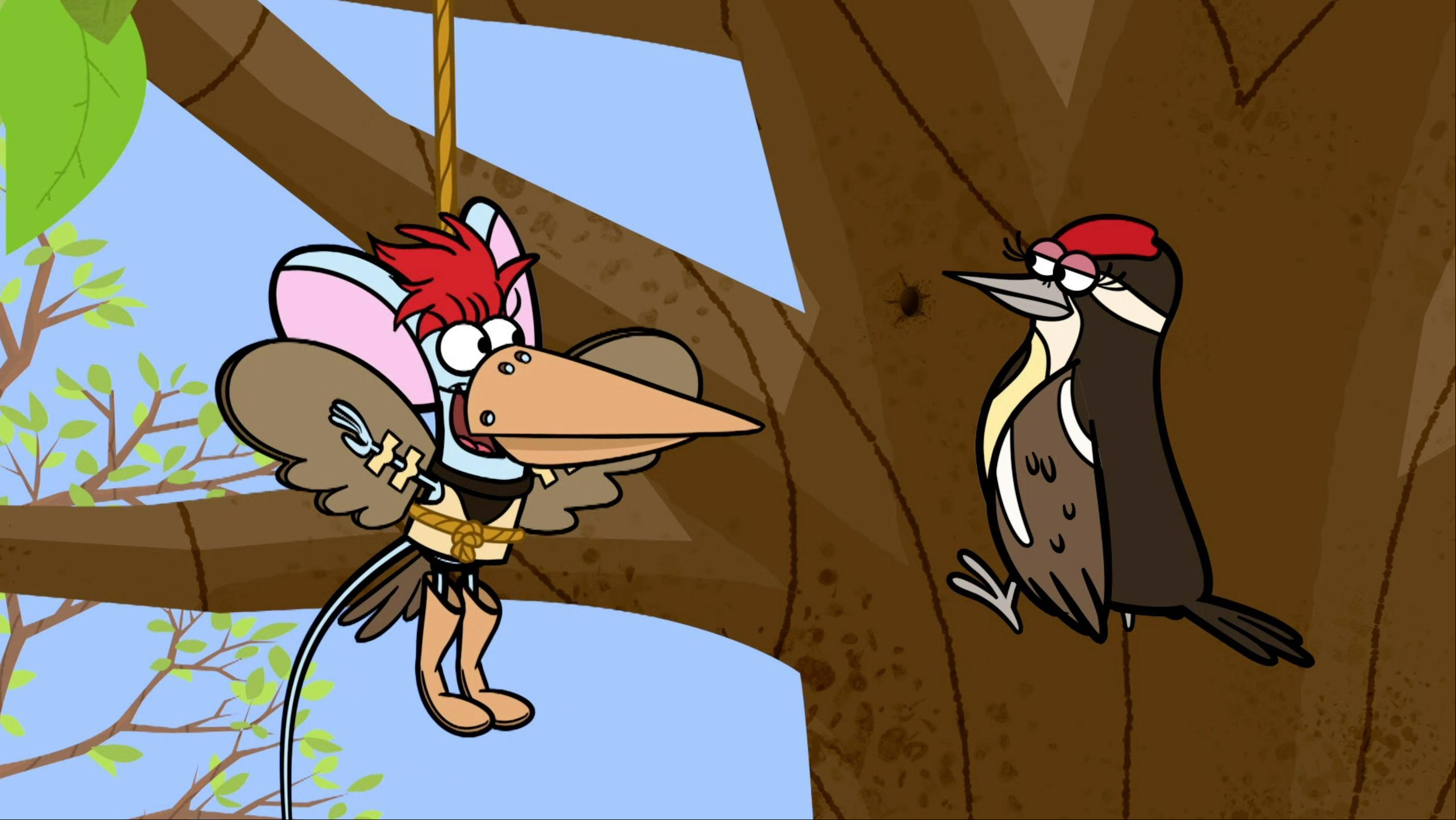 Dressed as a Woodpecker, Squeeks disovers why the birds keep pecking at Hal's dog house.